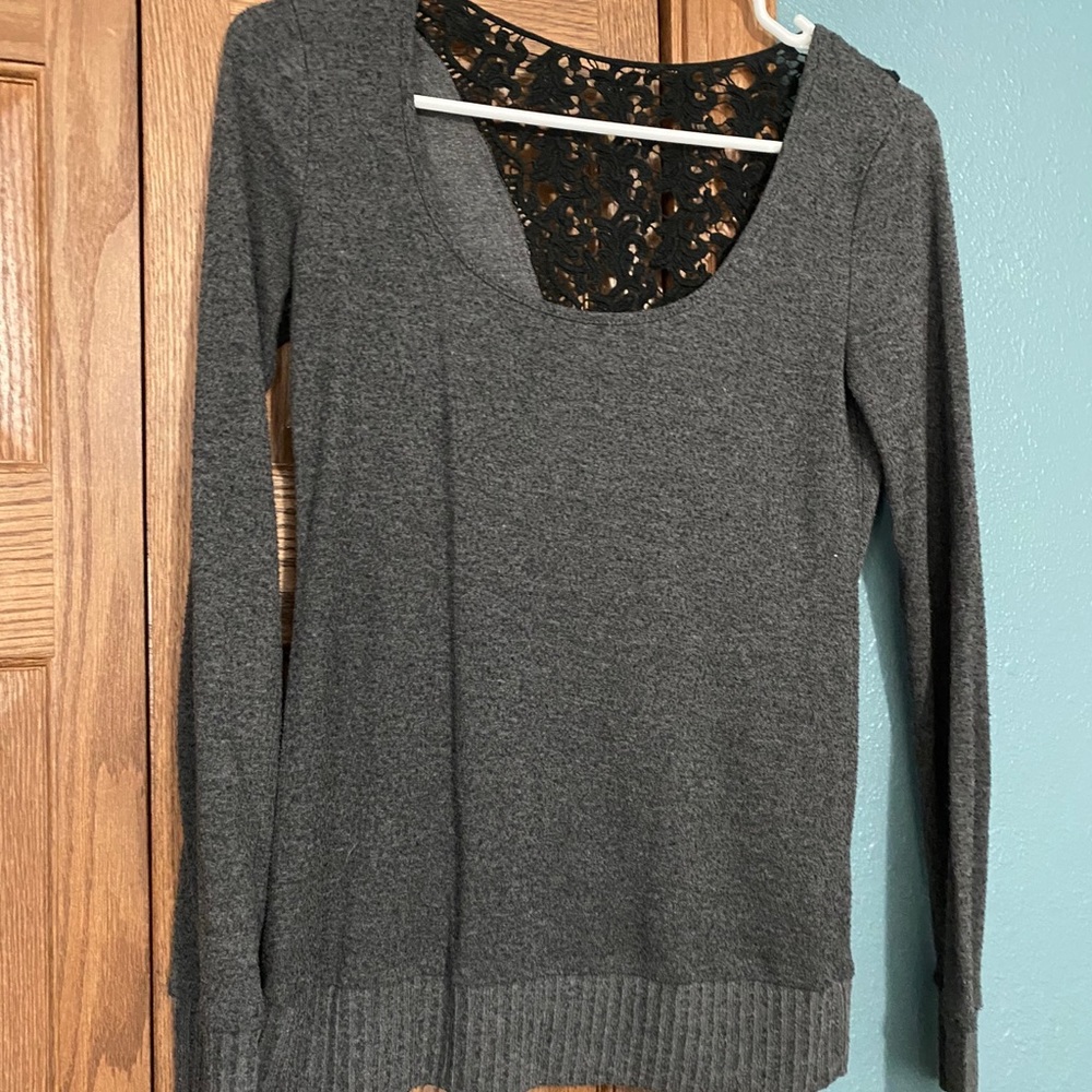 Grey sweater with black lace